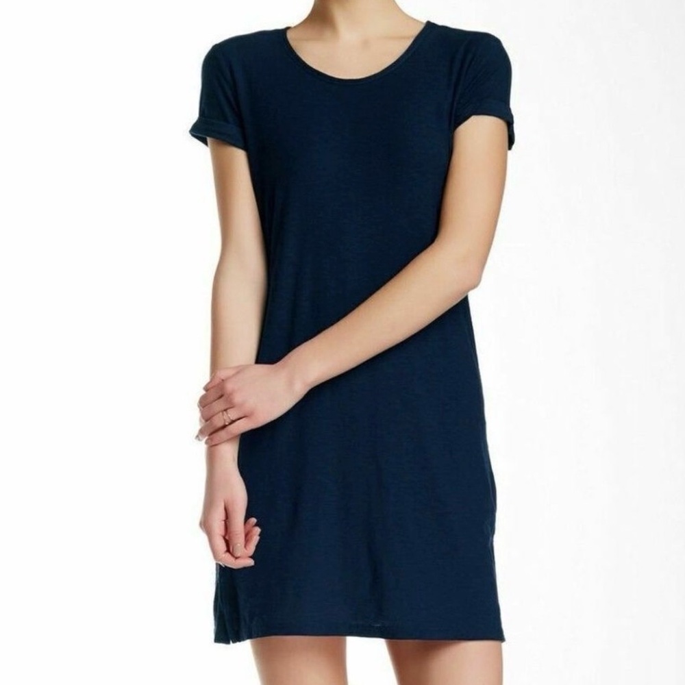 Standard James Perse Black Cotton Modal Rolled Sleeves Minidress